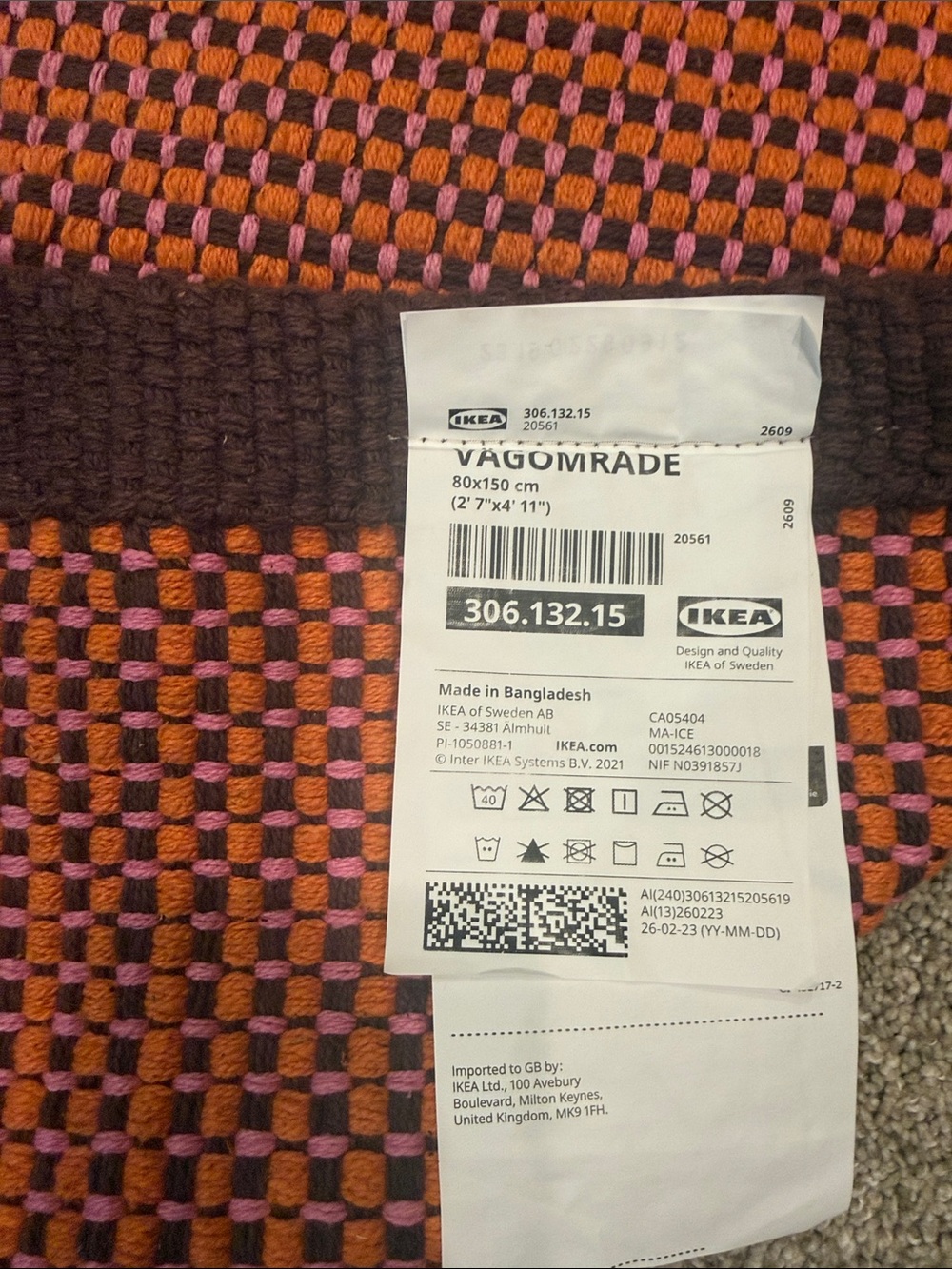 Nwot IKEA Vagomrade 80x150cm (2’7”x4’x11”)  rug pink/orange/brown
